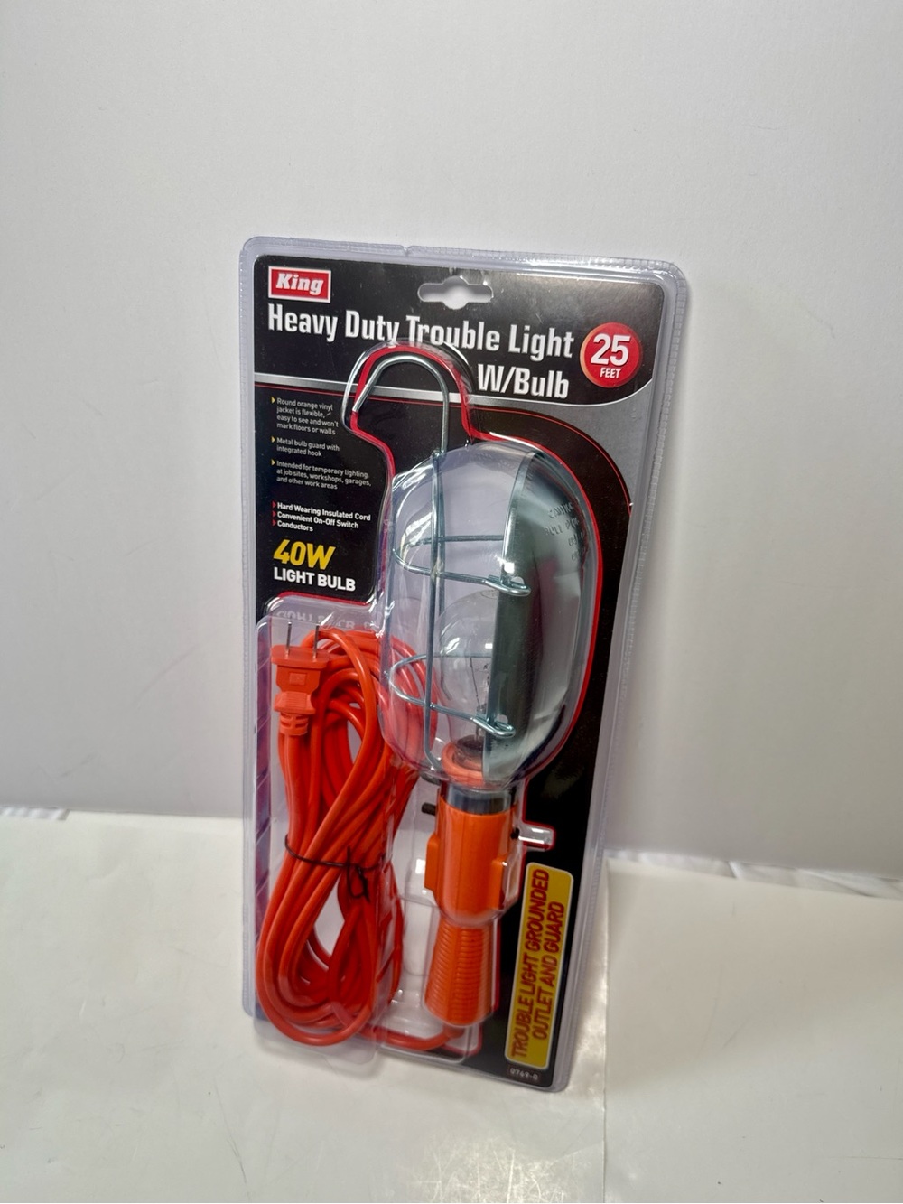 King Heavy Duty Trouble Light 25 Ft Cord 40W Bulb Grounded Work Light New